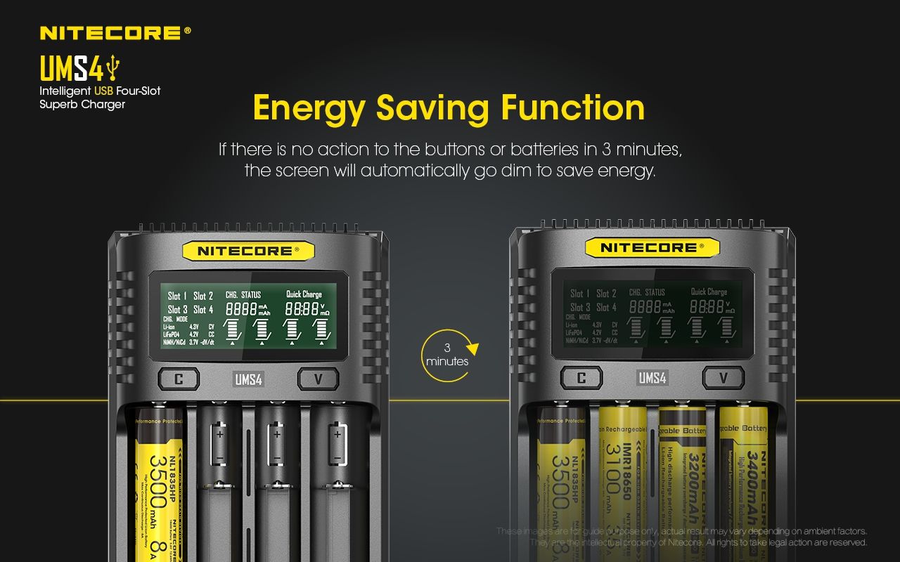 Upptäck Nitecore UMS4 intelligent USB fyrslottladdare 18650-26650 batterier smart laddning kompakt design