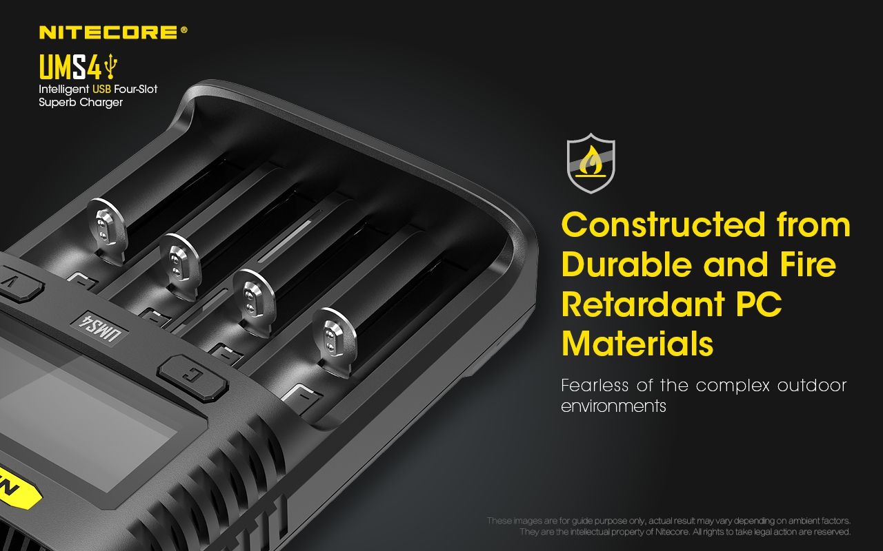 Upptäck Nitecore UMS4 intelligent USB fyrslottladdare 18650-26650 batterier smart laddning kompakt design