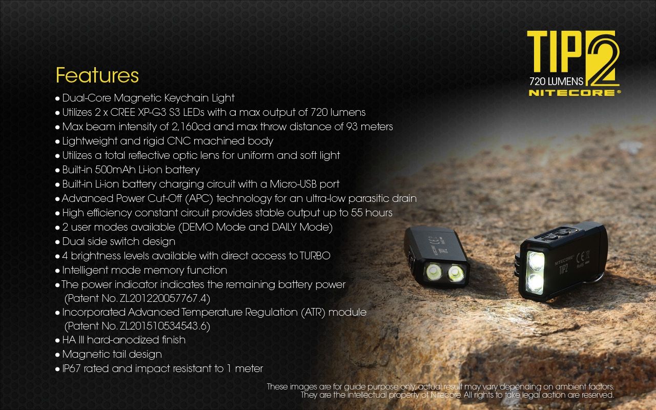 NITECORE TIP2 Nyckelring Ficklampa 720 Lumens USB Uppladdningsbar Kompakt Design Imponerande Strålavstånd