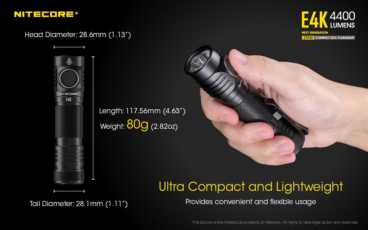 Nitecore E4K 4400 Lumen Kompakt EDC Ficklampa Bärbar och Hållbar med Avancerat Optiskt System