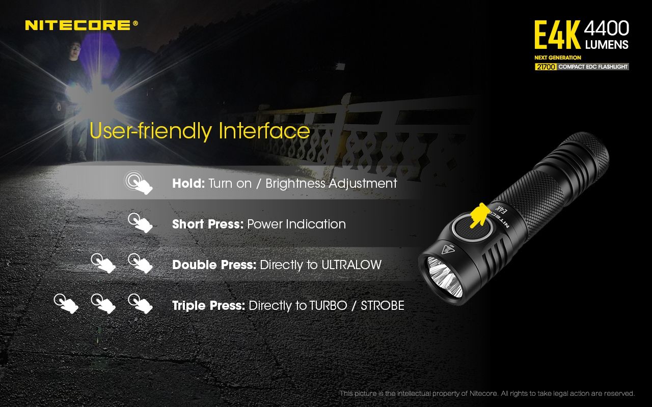 Nitecore E4K 4400 Lumen Kompakt EDC Ficklampa Bärbar och Hållbar med Avancerat Optiskt System