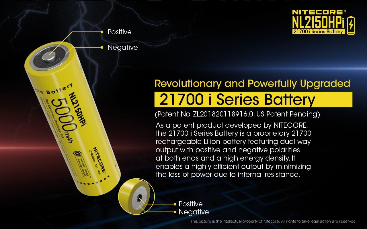 NITECORE NL2150HPi 5000mAh 21700 Li-ion-uppladdningsbart högpresterande batteri för ficklampa och vape