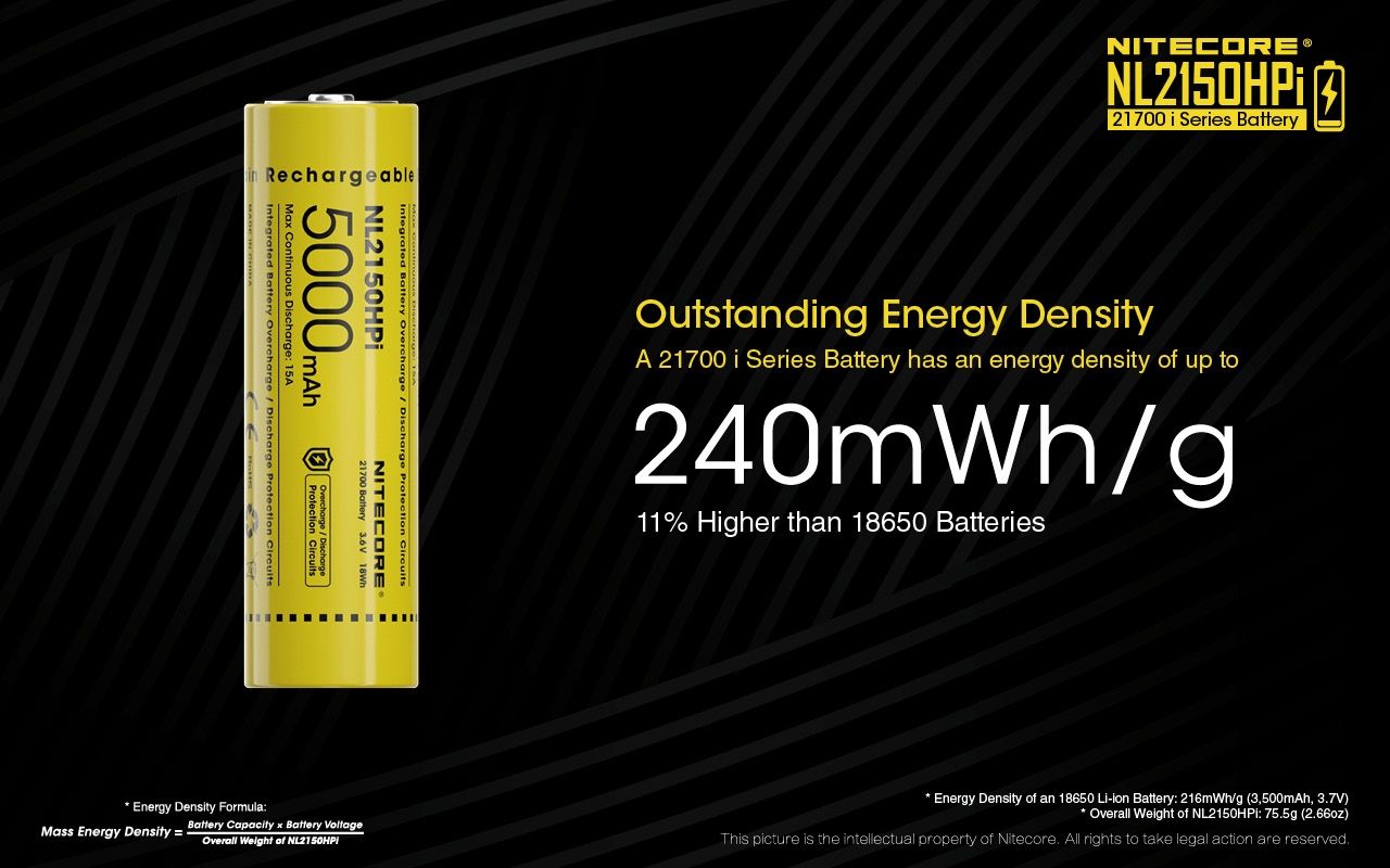 NITECORE NL2150HPi 5000mAh 21700 Li-ion-uppladdningsbart högpresterande batteri för ficklampa och vape