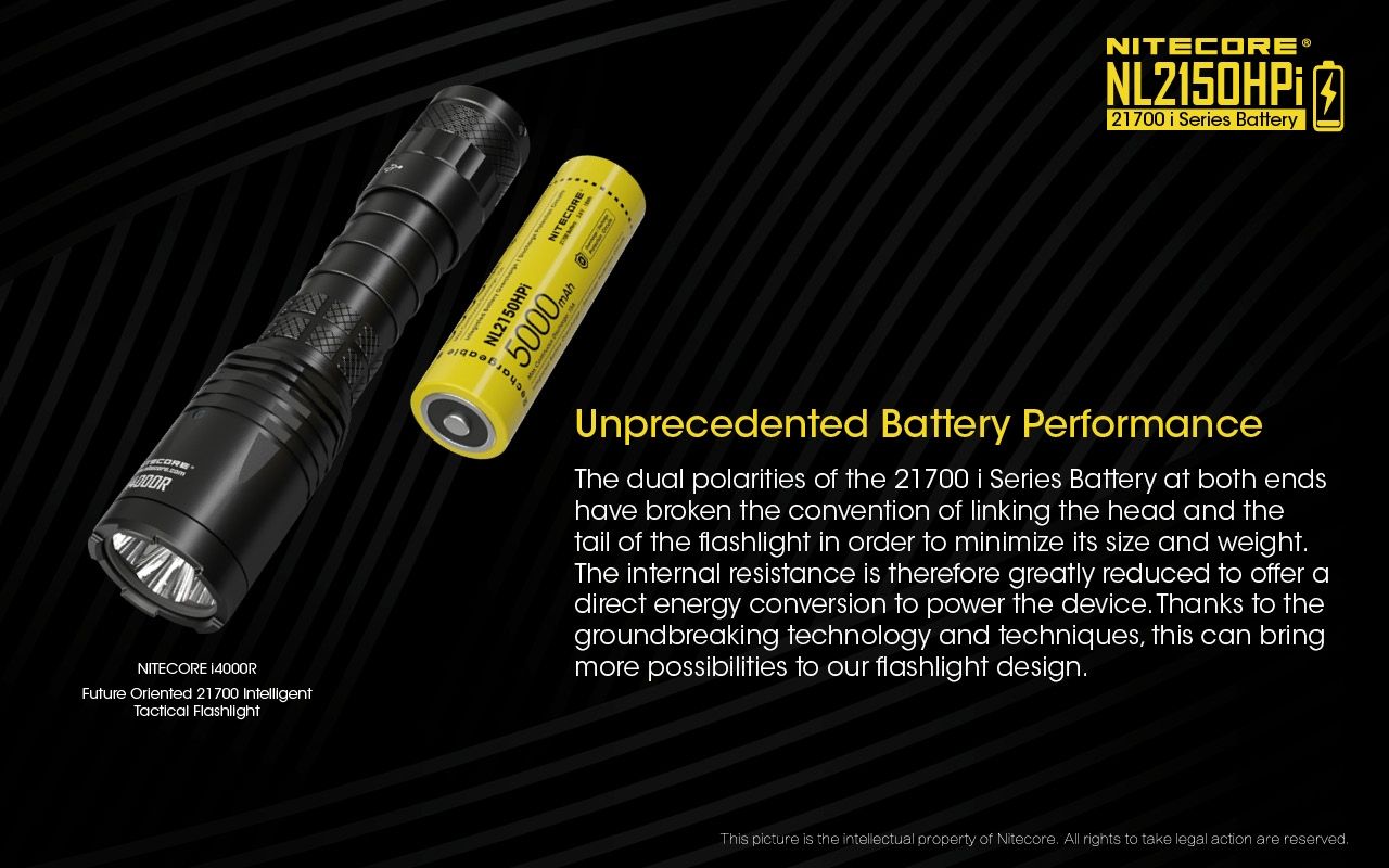 NITECORE NL2150HPi 5000mAh 21700 Li-ion-uppladdningsbart högpresterande batteri för ficklampa och vape