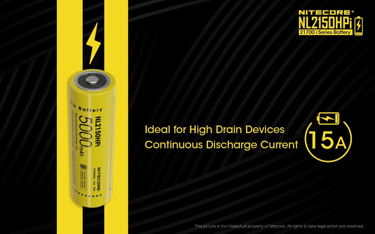 NITECORE NL2150HPi 5000mAh 21700 Li-ion-uppladdningsbart högpresterande batteri för ficklampa och vape