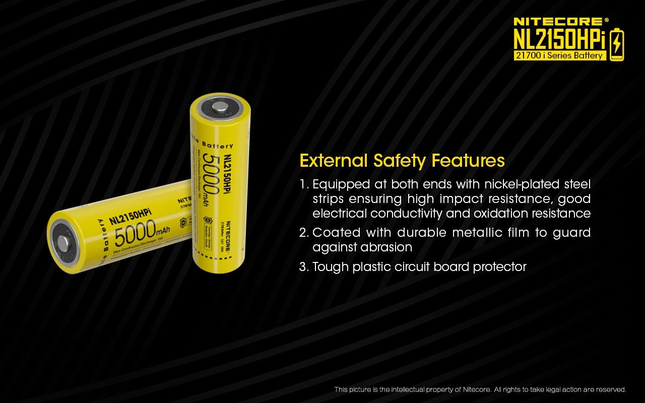 NITECORE NL2150HPi 5000mAh 21700 Li-ion-uppladdningsbart högpresterande batteri för ficklampa och vape