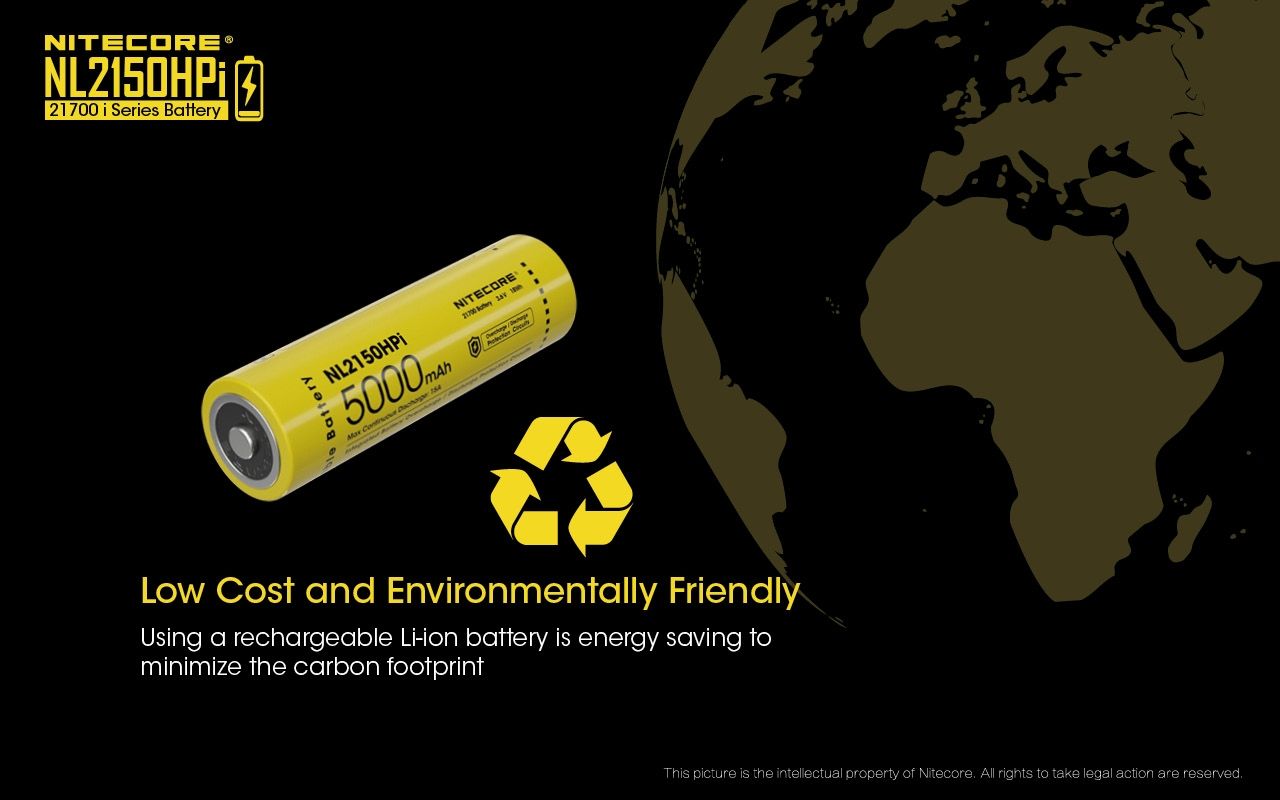 NITECORE NL2150HPi 5000mAh 21700 Li-ion-uppladdningsbart högpresterande batteri för ficklampa och vape