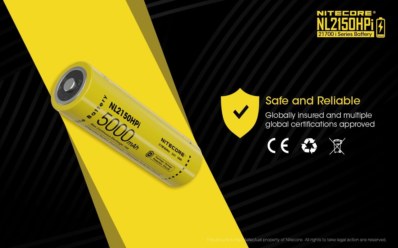 NITECORE NL2150HPi 5000mAh 21700 Li-ion-uppladdningsbart högpresterande batteri för ficklampa och vape