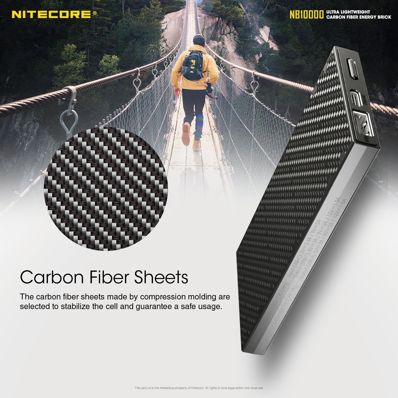 NITECORE NB10000 lättvikt powerbank 10000mAh snabbladdning USB USB-C för iPhone 11 Samsung S10 reseaccessoar
