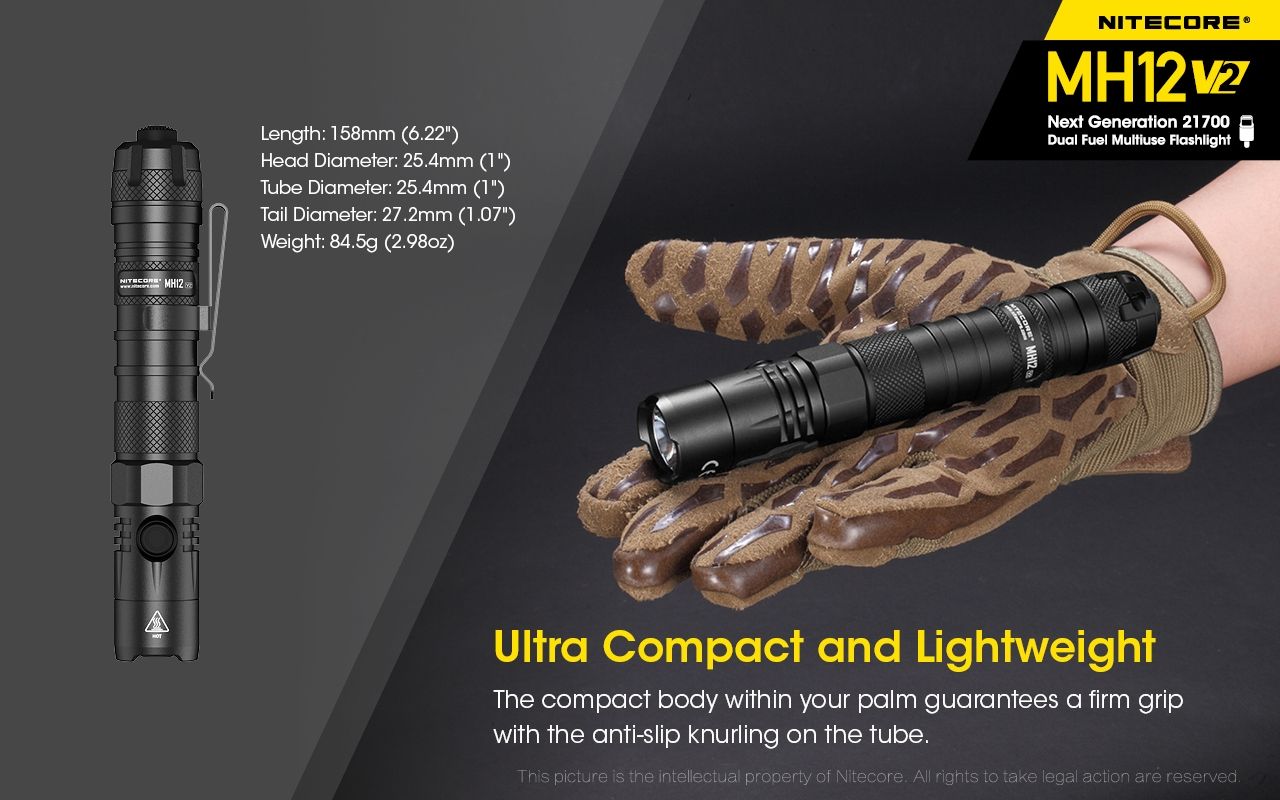 Nitecore MH12 V2 XP-L2 V6 LED-ficklampa 1200 lumen, portabel, stark utomhusbelysning, pålitlig belysning