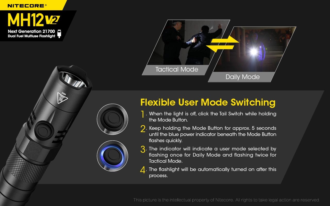 Nitecore MH12 V2 XP-L2 V6 LED-ficklampa 1200 lumen, portabel, stark utomhusbelysning, pålitlig belysning