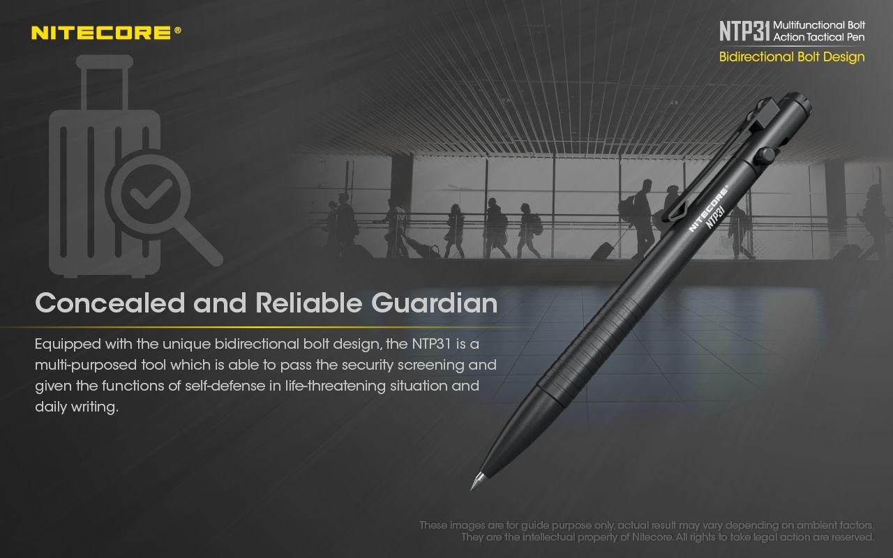 NITECORE NTP31 Ergonomisk bultaktions taktisk penna – hållbar aluminiumlegering, multifunktionell glaskrossare