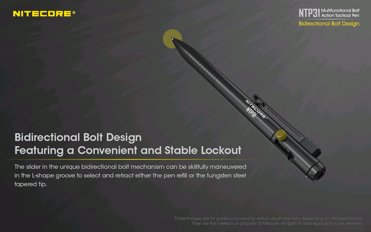 NITECORE NTP31 Ergonomisk bultaktions taktisk penna – hållbar aluminiumlegering, multifunktionell glaskrossare