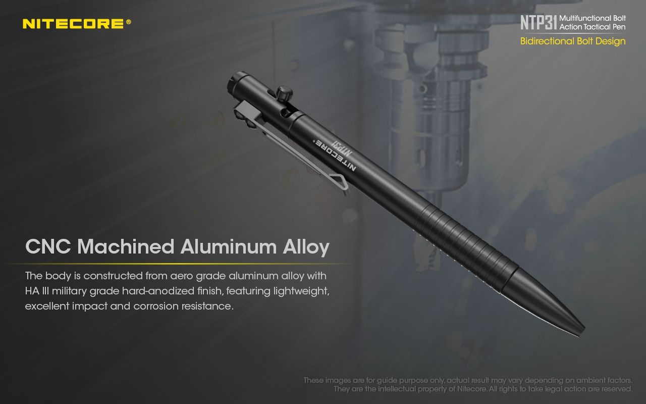 NITECORE NTP31 Ergonomisk bultaktions taktisk penna – hållbar aluminiumlegering, multifunktionell glaskrossare