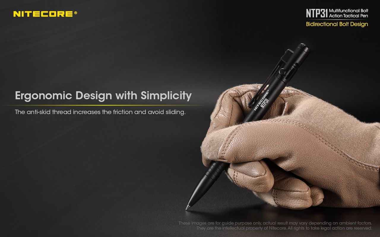 NITECORE NTP31 Ergonomisk bultaktions taktisk penna – hållbar aluminiumlegering, multifunktionell glaskrossare