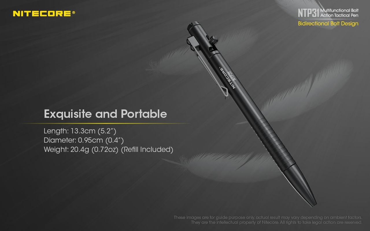 NITECORE NTP31 Ergonomisk bultaktions taktisk penna – hållbar aluminiumlegering, multifunktionell glaskrossare