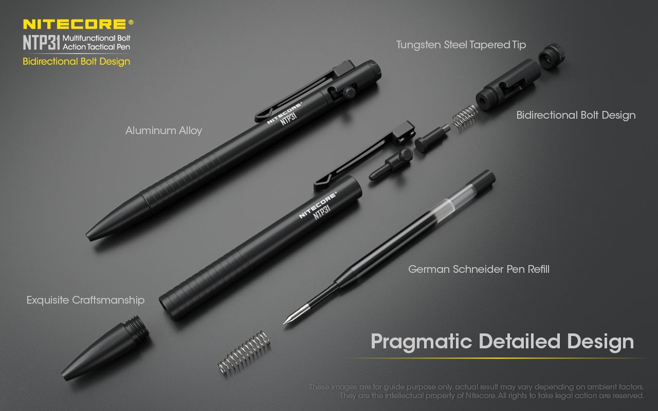NITECORE NTP31 Ergonomisk bultaktions taktisk penna – hållbar aluminiumlegering, multifunktionell glaskrossare