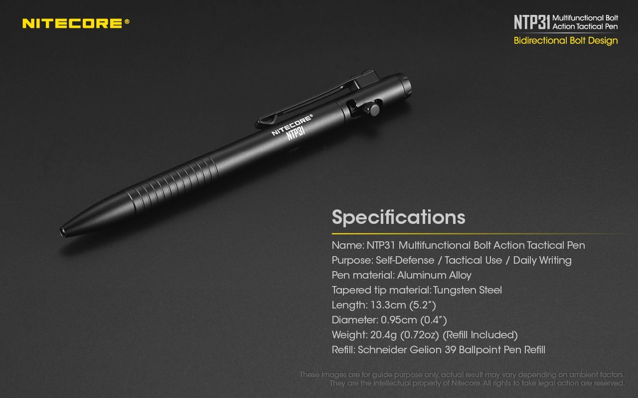 NITECORE NTP31 Ergonomisk bultaktions taktisk penna – hållbar aluminiumlegering, multifunktionell glaskrossare