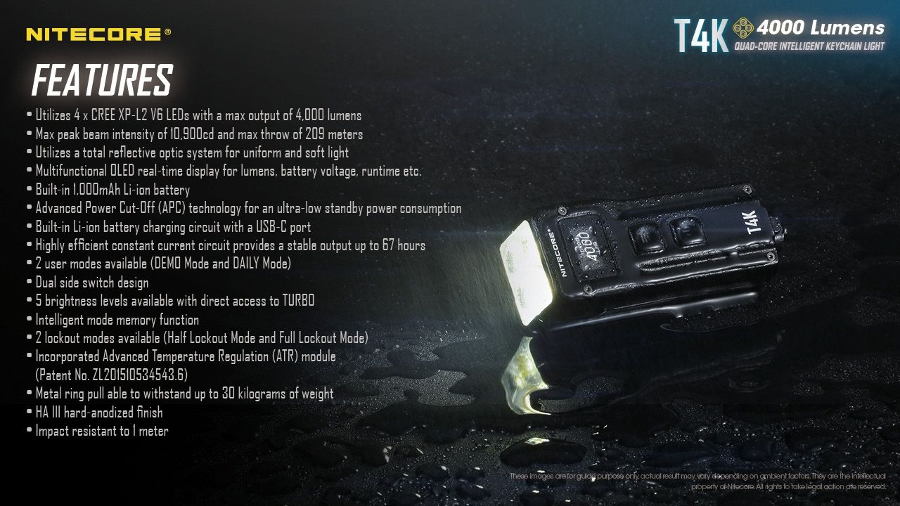 Nitecore T4K 4000 lumen portabel nyckelringsficklampa USB-C kompakt utomhusutrustning med XP-L2 V6 LED-lampor