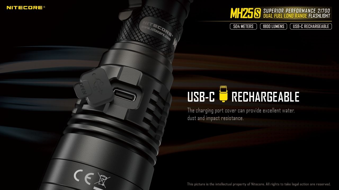 Upptäck Nitecore MH25S ficklampa med Luminus SST-40 LED 1800 lumen USB-C uppladdningsbar för utomhusäventyr