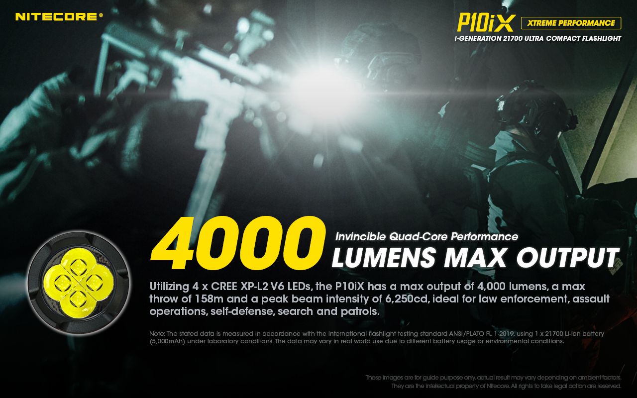 Nitecore P10iX 4000 lumen kraftfull taktisk ficklampa med 4 x XP-L2 V6 LED, 158 meters räckvidd, lång drifttid och hög hållbarhet