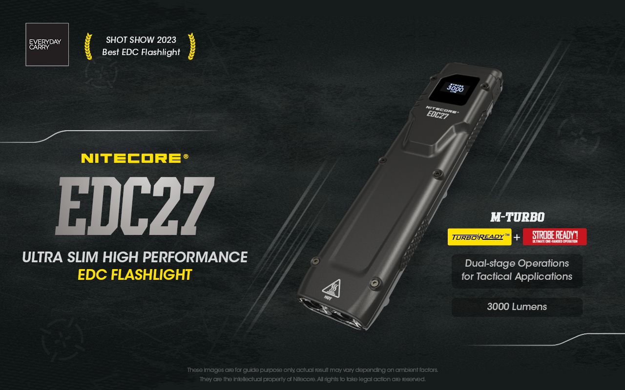 NITECORE EDC27 Lättvikt 3000 Lumen uppladdningsbar ficklampa för utomhusäventyr och nödberedskap