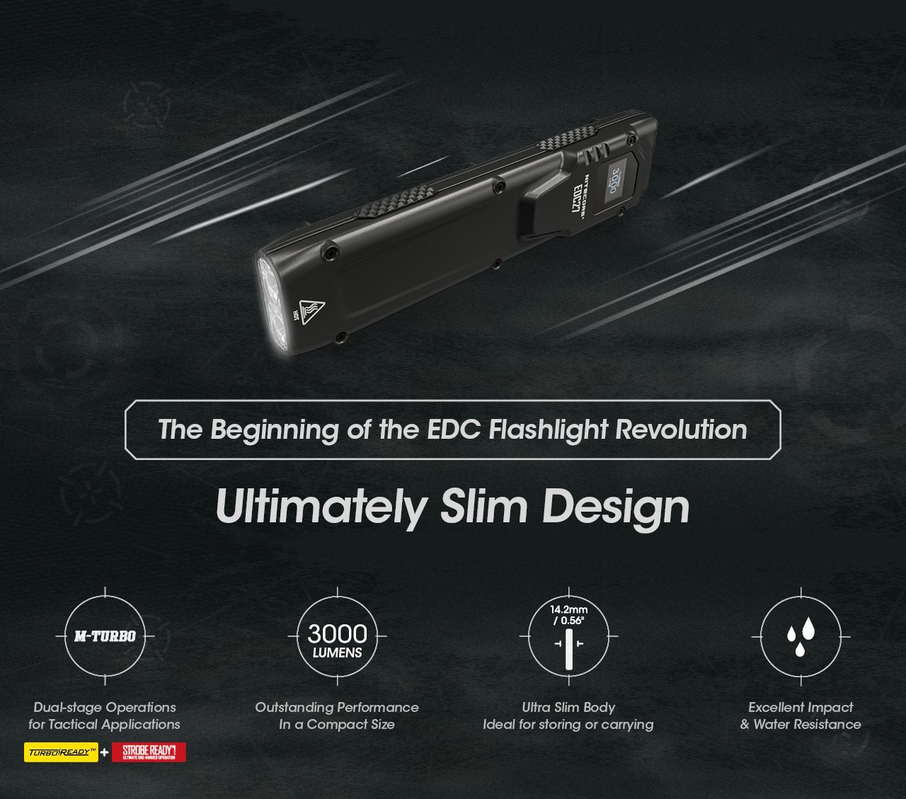 NITECORE EDC27 Lättvikt 3000 Lumen uppladdningsbar ficklampa för utomhusäventyr och nödberedskap