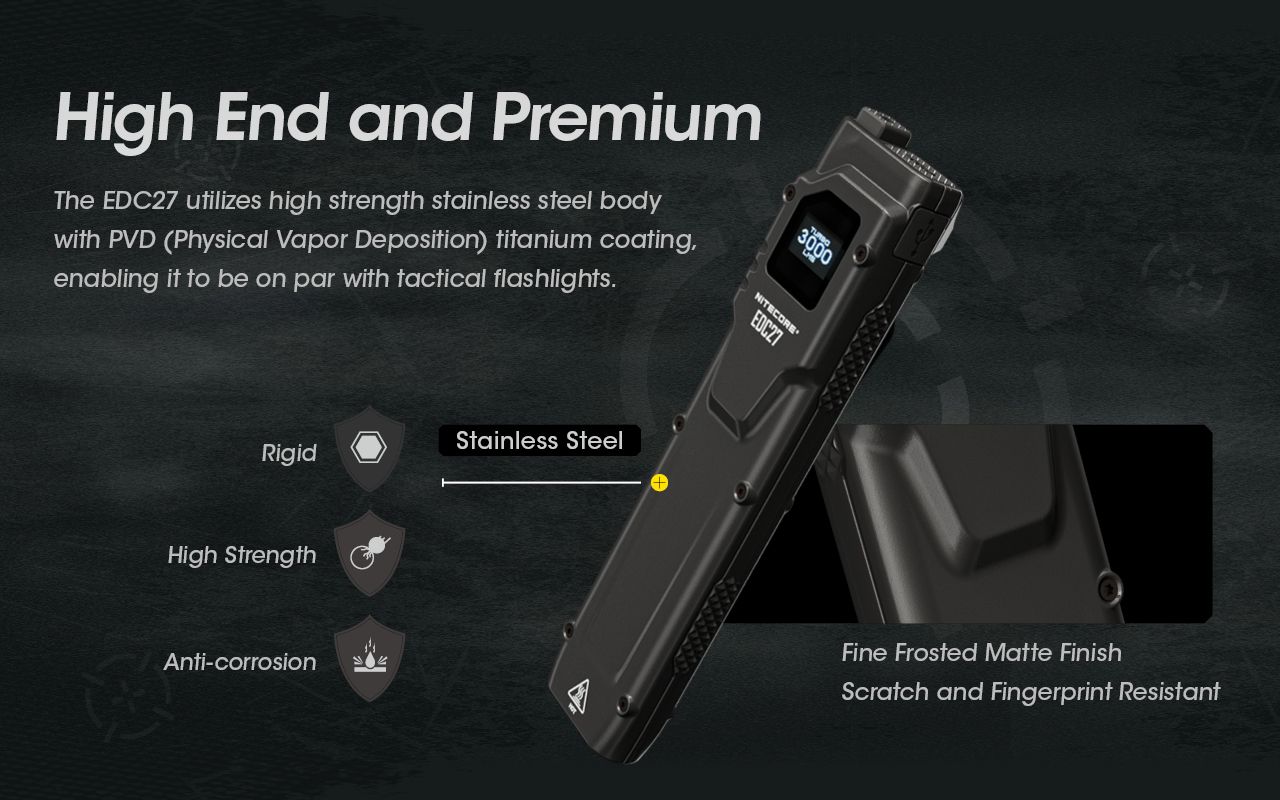 NITECORE EDC27 Lättvikt 3000 Lumen uppladdningsbar ficklampa för utomhusäventyr och nödberedskap