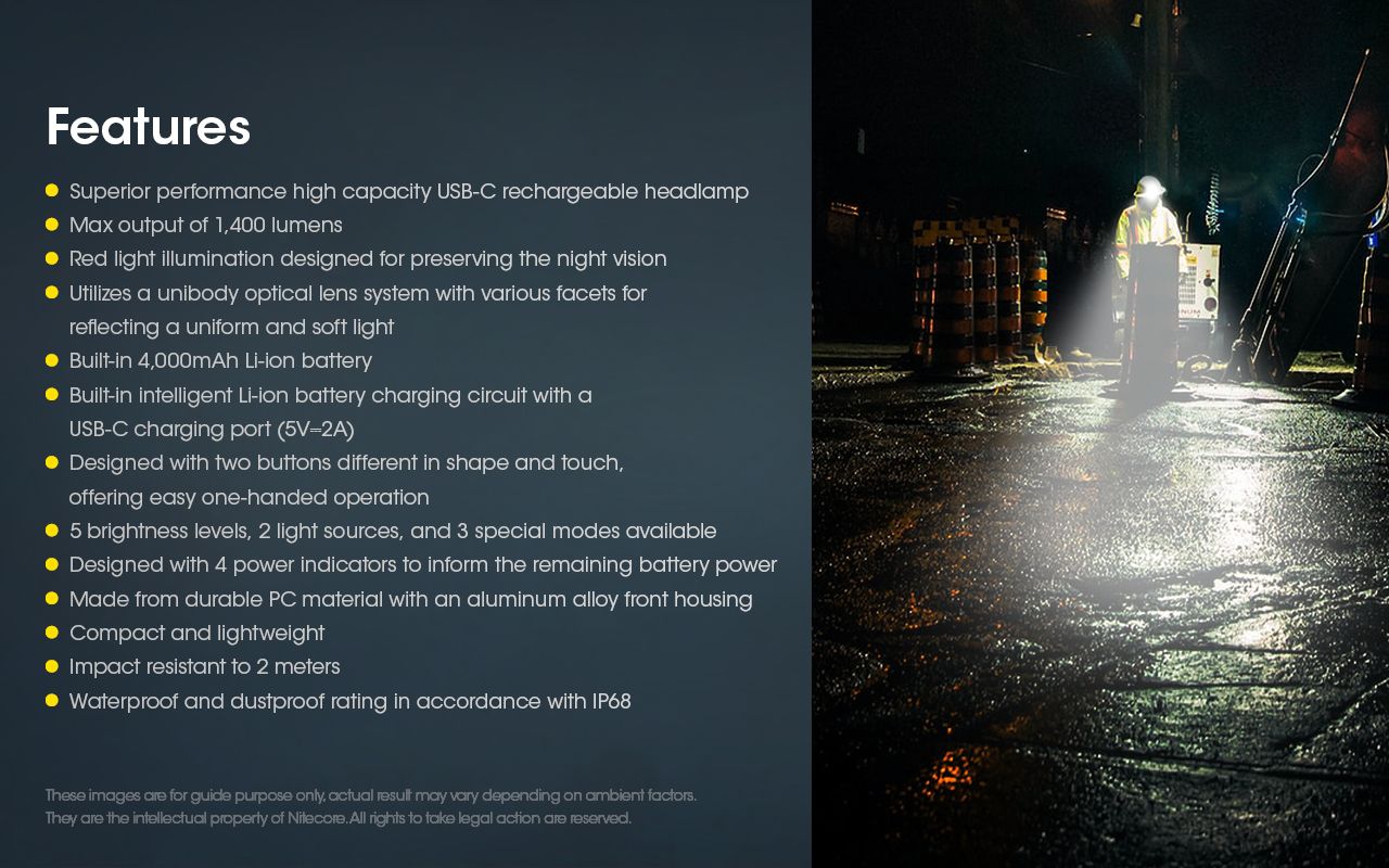 Nitecore NU50 1400 lumen LED-pannlampa för vandring – lättviktig uppladdningsbar pannlampa med lång drifttid