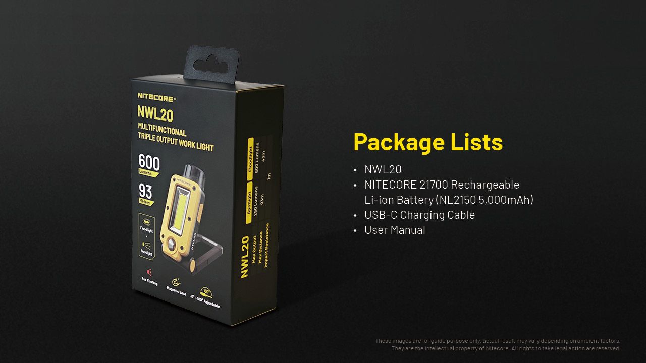 NITECORE NWL20 Bärbar strålkastare 600 lumen Mångsidig belysning med trippelutgång för utomhus- och nödanvändning