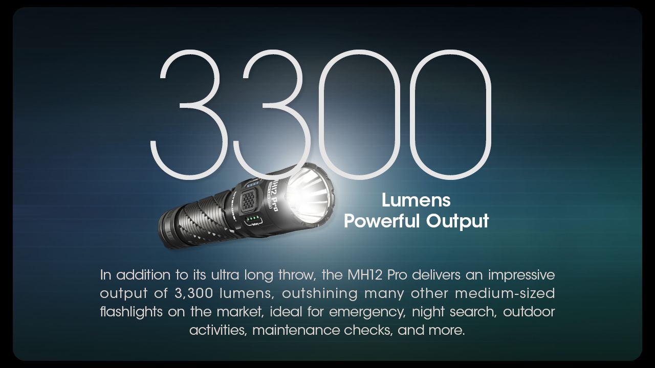Nitecore MH12 Pro USB-C Laddningsbar Ficklampa 3300 Lumen Högintensiv Stråle för Nattvandringar och Äventyr