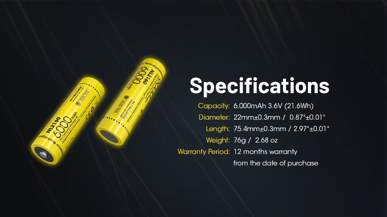 NITECORE NL2160 6000mAh 21700 Li-ion laddningsbart batteri