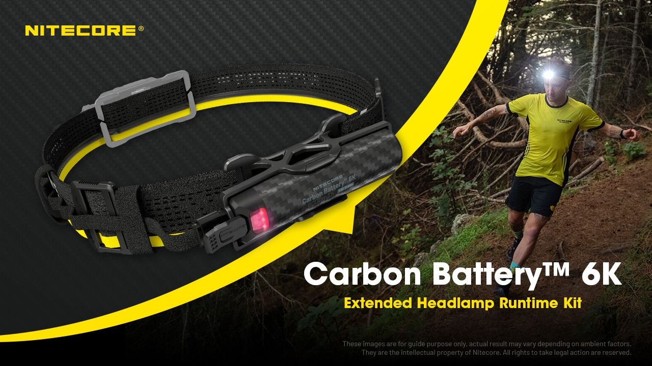 Nitecore Carbon Battery 6K Kit Headlamp Runtime Extender för NU40, NU43, NU45, NU50 och HC65 UHE-pannlampor