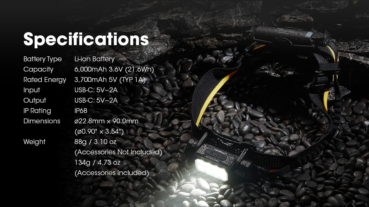 Nitecore Carbon Battery 6K Kit Headlamp Runtime Extender för NU40, NU43, NU45, NU50 och HC65 UHE-pannlampor