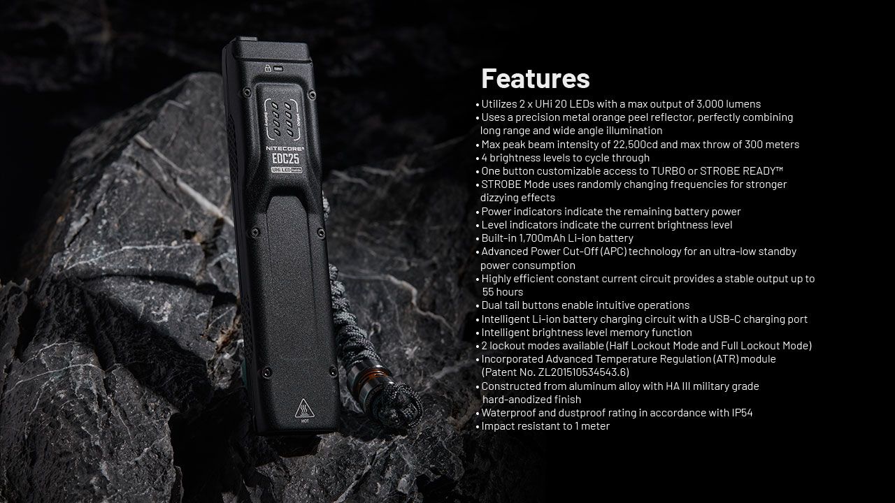 Nitecore EDC25 Kompakt 3000 Lumen USB-C Ficklampa Mångsidig Utomhus Hög Lumen EDC Ficklampa