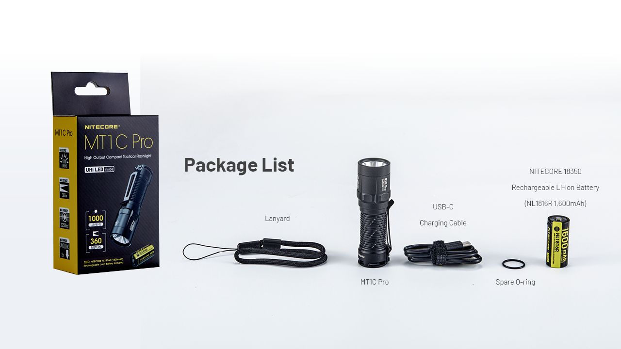 Nitecore MT1C Pro EDC-ficklampa 1000 lumen Kompakt hållbar vandrings- och nödficklampa 360 m räckvidd