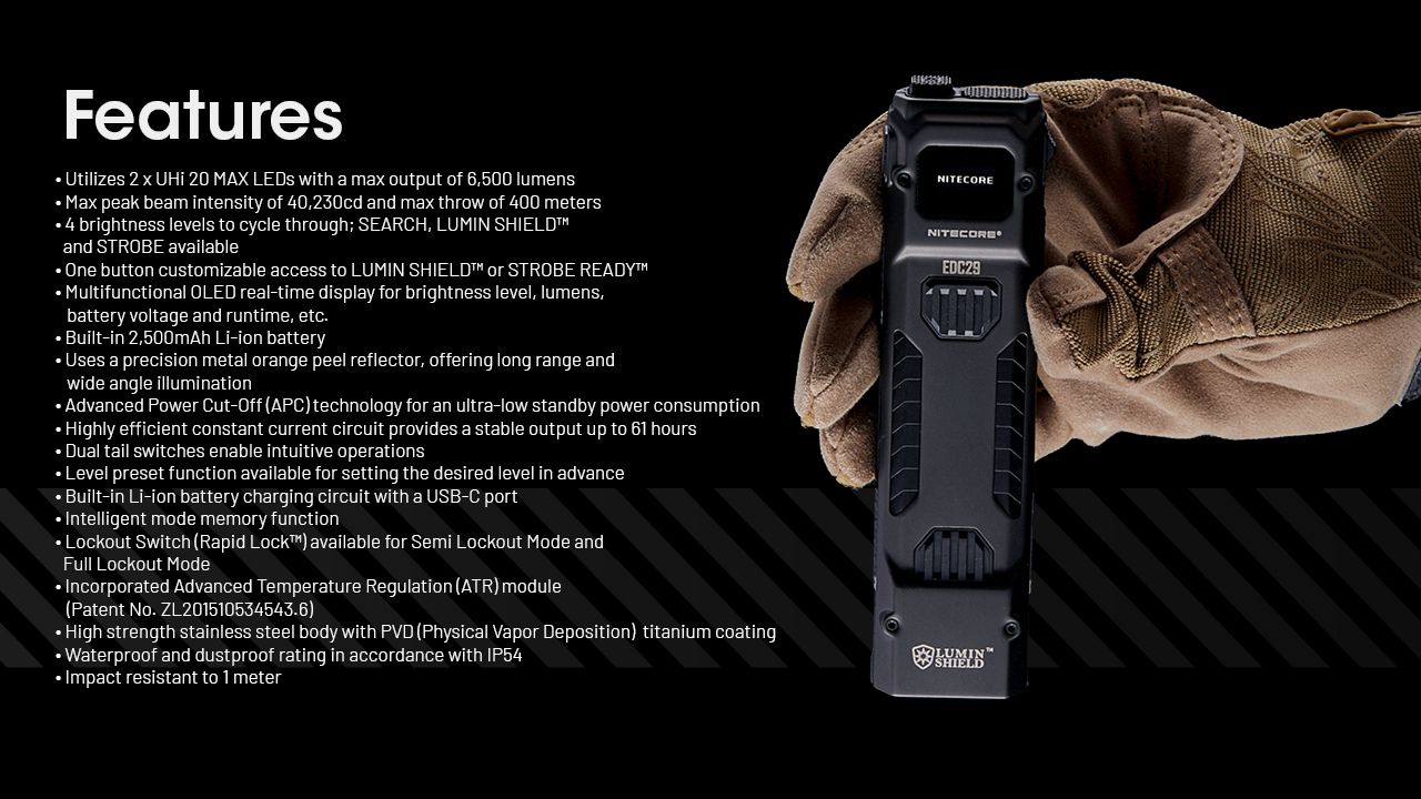 NITECORE EDC29 6500 Lumen USB-C Laddningsbar Ficklampa Lång räckvidd Vardagsbärande Äventyr