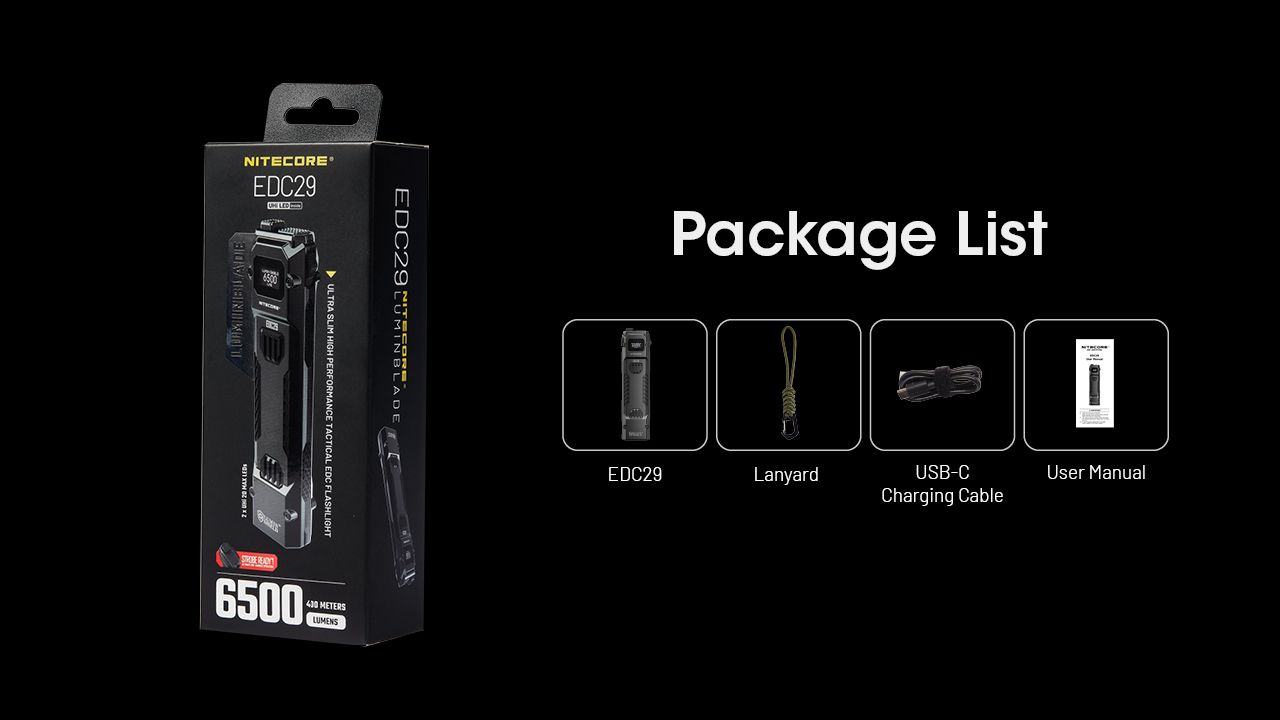 NITECORE EDC29 6500 Lumen USB-C Laddningsbar Ficklampa Lång räckvidd Vardagsbärande Äventyr