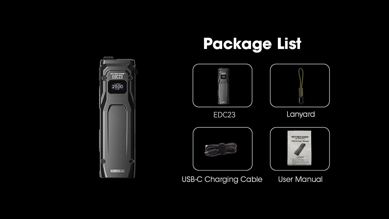 NITECORE EDC23 UHi LED-ficklampa 2500 lumen USB-C uppladdningsbar kompakt hållbar utomhus vardagsbärning