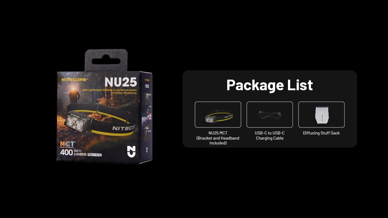 NITECORE NU25 MCT LED Pannlampa 400 Lumen USB-C Laddningsbar Lätt Vandringsutrustning för Friluftsentusiaster