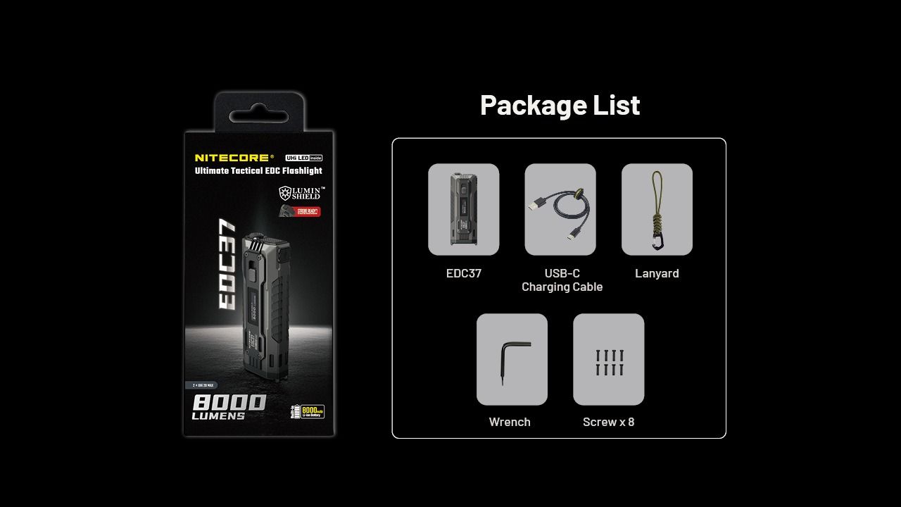 NITECORE EDC37 8000LM USB-C uppladdningsbara ficklampor