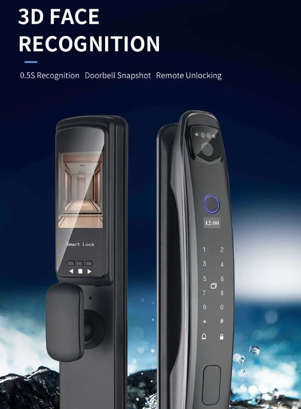 3D Face Smart Dörrlås med Säkerhetskamera Monitor Fingeravtrycksskanning Smart Home Security Avancerad Teknologi