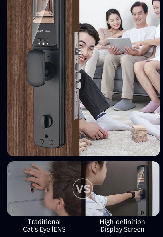 3D Face Smart Dörrlås med Säkerhetskamera Monitor Fingeravtrycksskanning Smart Home Security Avancerad Teknologi