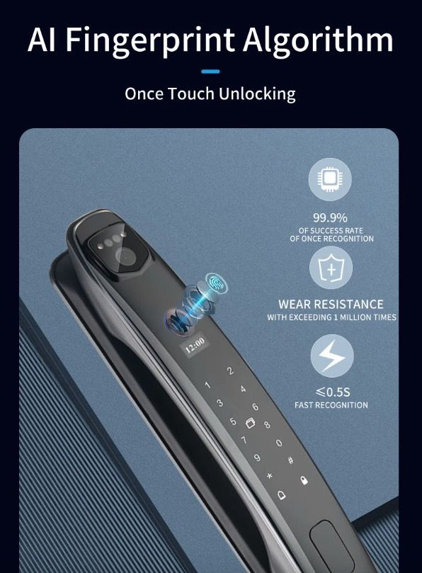 3D Face Smart Dörrlås med Säkerhetskamera Monitor Fingeravtrycksskanning Smart Home Security Avancerad Teknologi