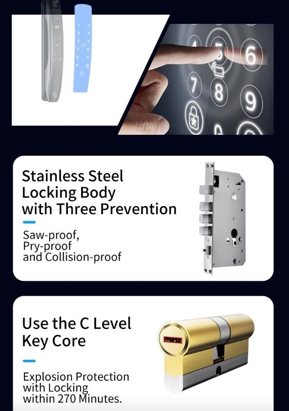 3D Face Smart Dörrlås med Säkerhetskamera Monitor Fingeravtrycksskanning Smart Home Security Avancerad Teknologi