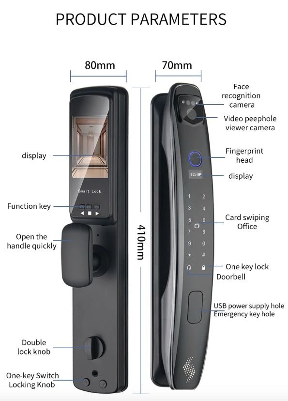 3D Face Smart Dörrlås med Säkerhetskamera Monitor Fingeravtrycksskanning Smart Home Security Avancerad Teknologi