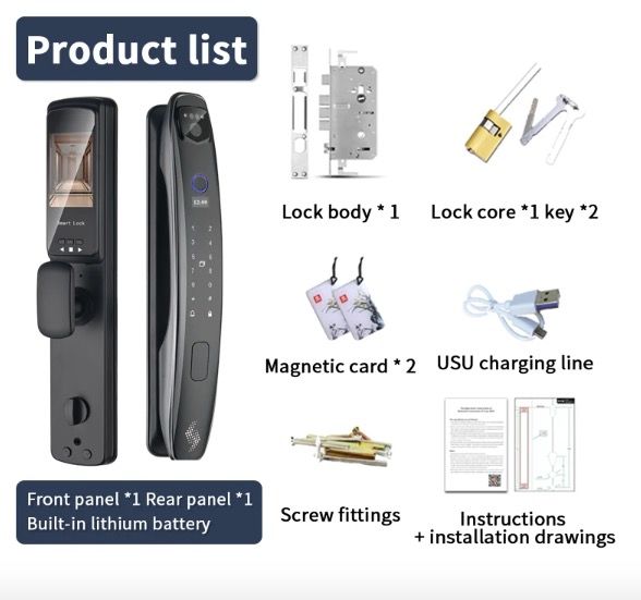 3D Face Smart Dörrlås med Säkerhetskamera Monitor Fingeravtrycksskanning Smart Home Security Avancerad Teknologi