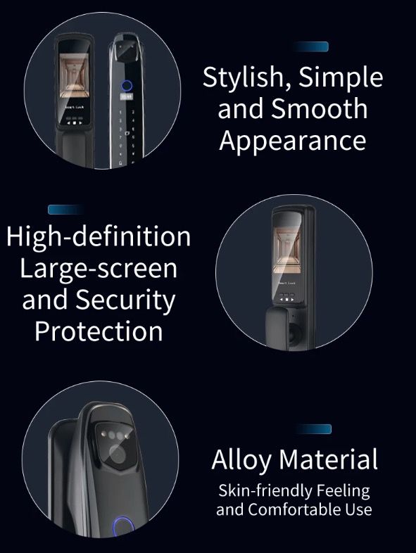 3D Face Smart Dörrlås med Säkerhetskamera Monitor Fingeravtrycksskanning Smart Home Security Avancerad Teknologi