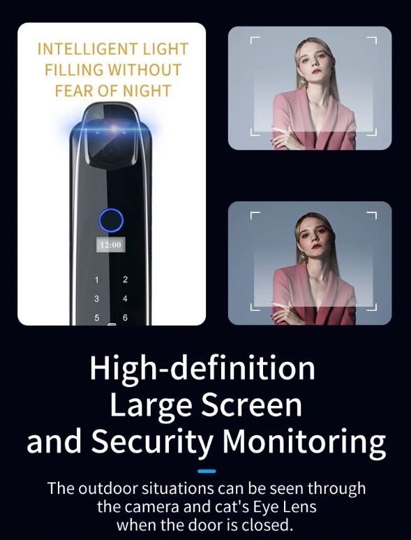 3D Face Smart Dörrlås med Säkerhetskamera Monitor Fingeravtrycksskanning Smart Home Security Avancerad Teknologi