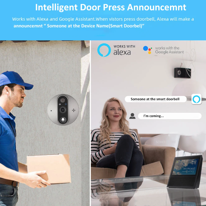Tuya Smart 1080P WiFi titthålsvideokamera med PIR rörelsedetektor och nattvision för hemsäkerhet